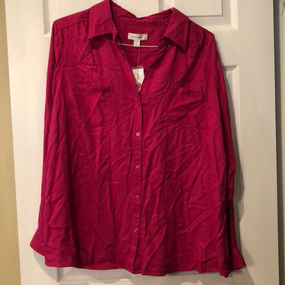 Ladies Fuchsia Button Down Blouse 2X